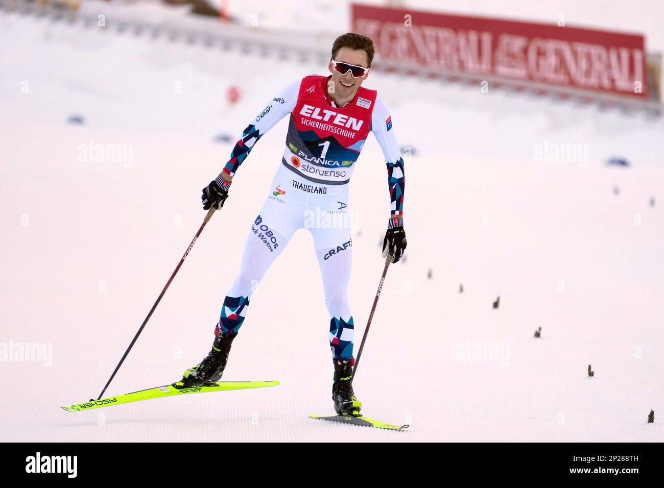 Jarl Magnus Riiber of Norway crosses the finish line to win the Nordic