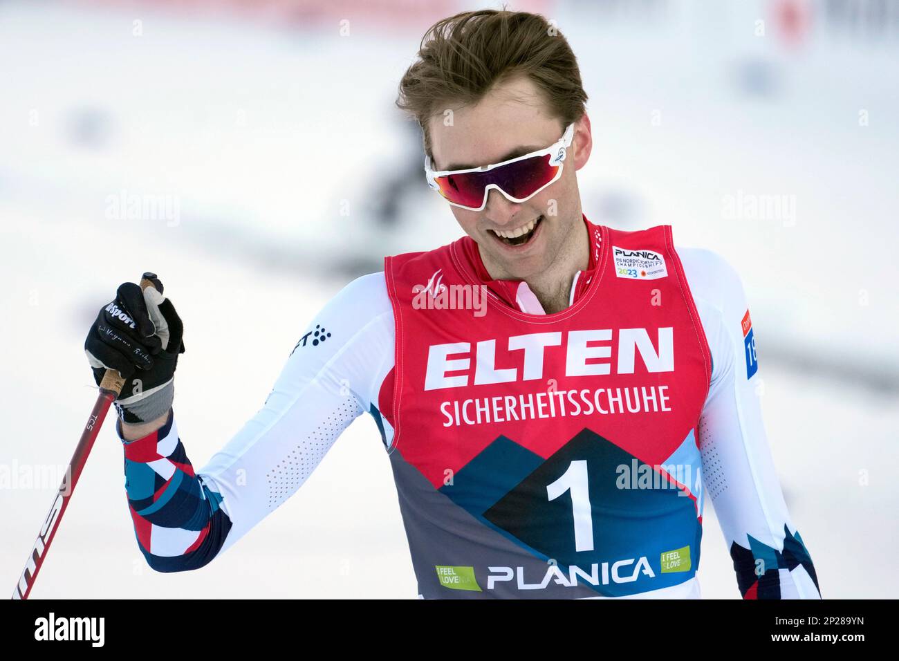 Jarl Magnus Riiber of Norway celebrates winning the Nordic Combined Men's  Individual Gundersen Large Hill/10.0km event at the Nordic World  Championships in Planica, Slovenia, Saturday, March 4, 2023. (AP  Photo/Darko Bandic Stock