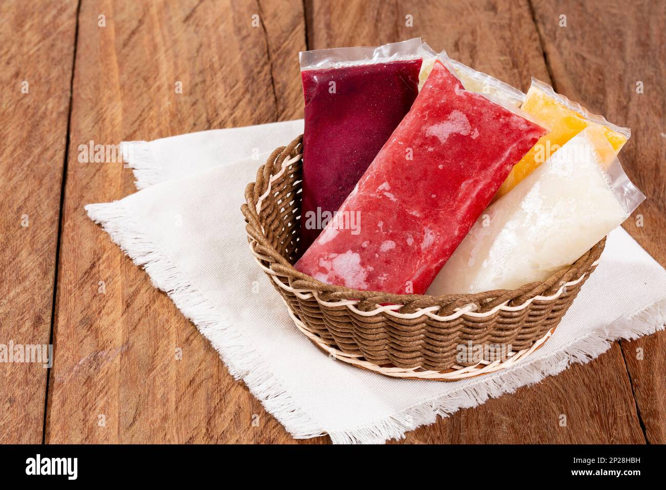 Tasty Pulp Of Fruit Frozen; Pulps Of Various Flavors Stock Photo