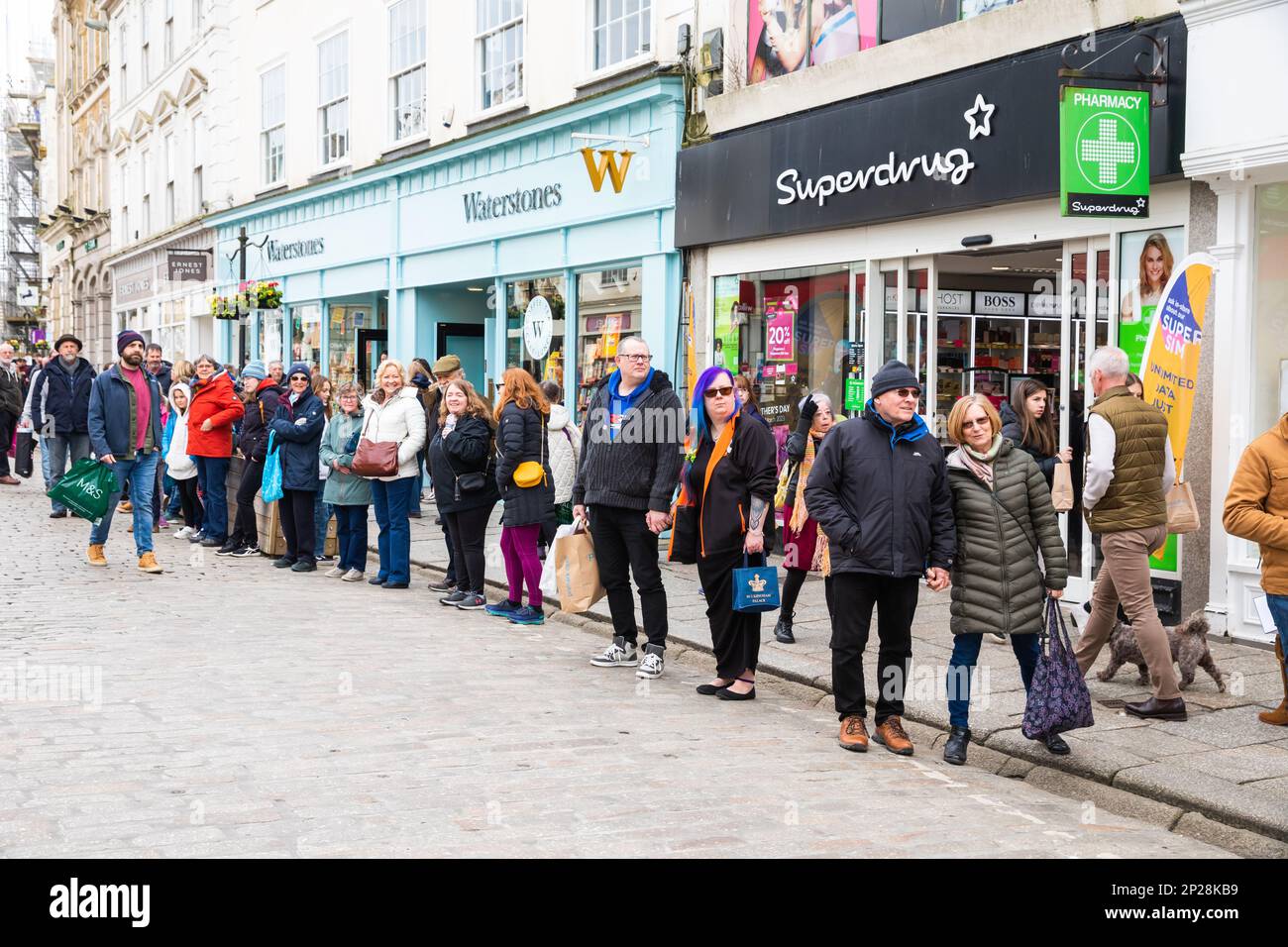 Truro, Cornwall, UK, 4th March 2023, St Piran’s Day (Gool Peran in Cornish) is the county day of Cornwall, held on 5th March every year. The day is named after one of the patron saints of Cornwall, Saint Piran, who is also the patron saint of tin miners. Celebrations took place in the form of a parade, dancing and brass bands through the city Centre along with a Farmers Market.Credit:Keith Larby/Alamyl Live News Stock Photo