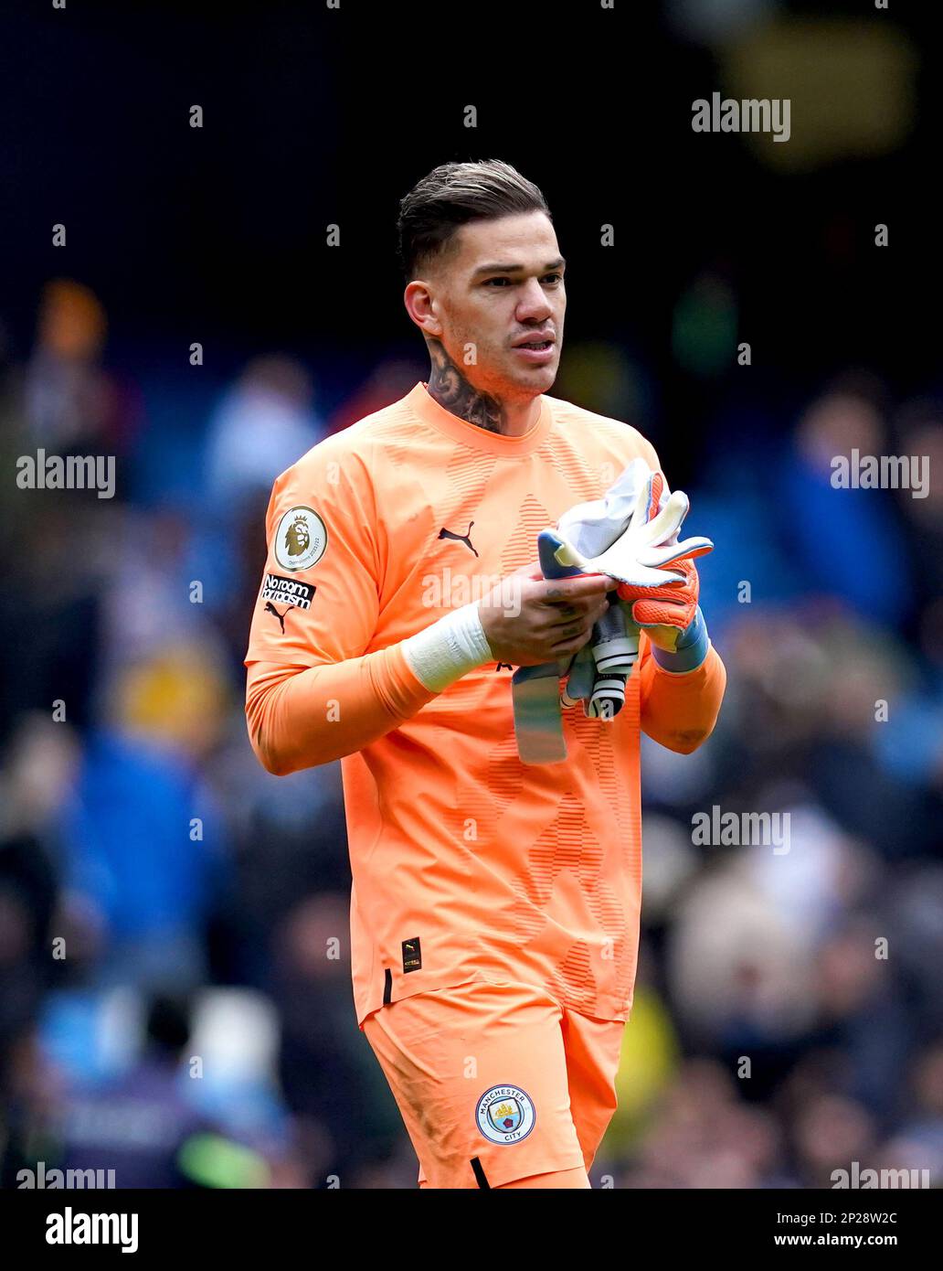 Manchester City goalkeeper Ederson at the end of the Premier League ...