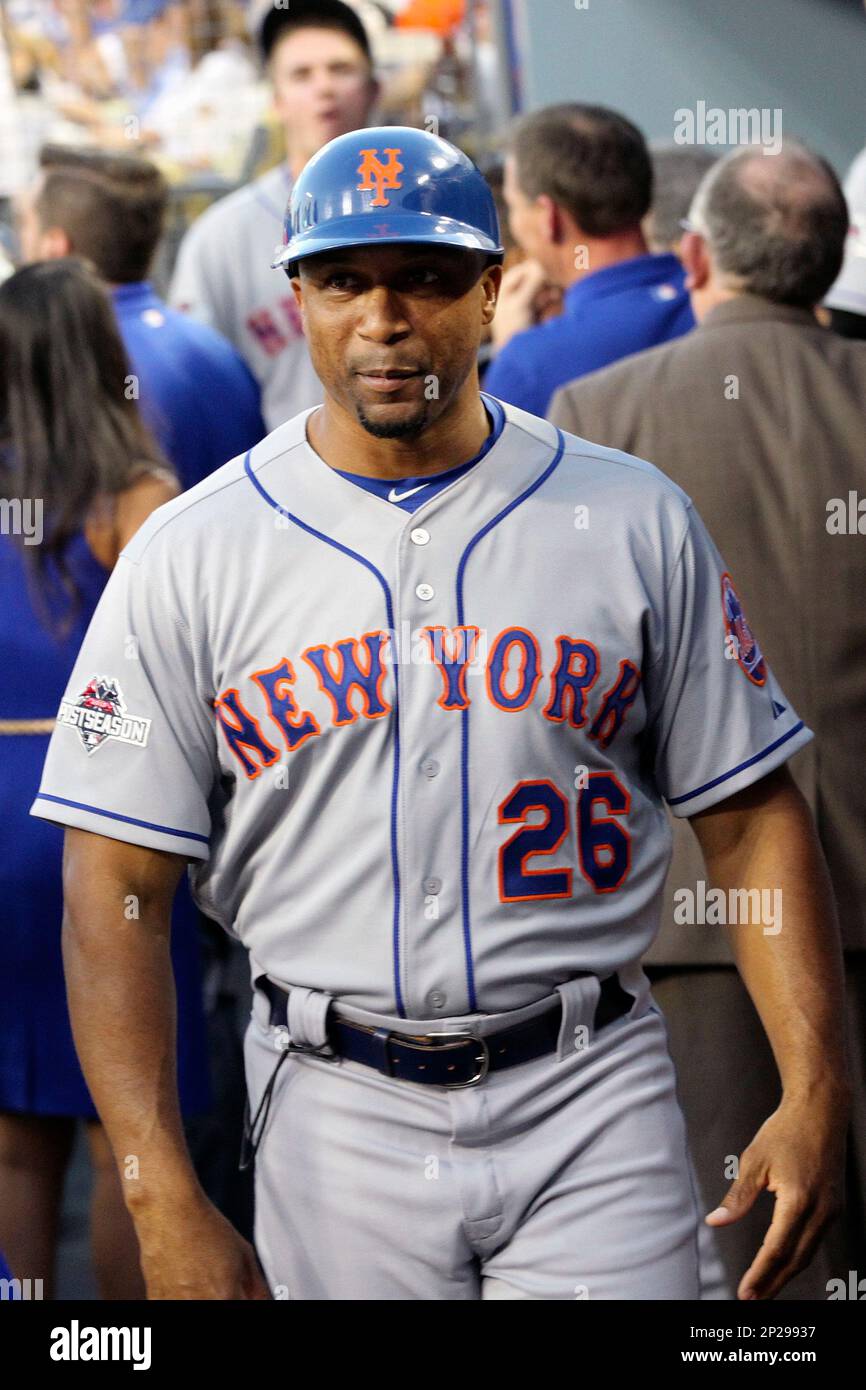 New York Mets first base coach Tom Goodwin (26) during the NLDS