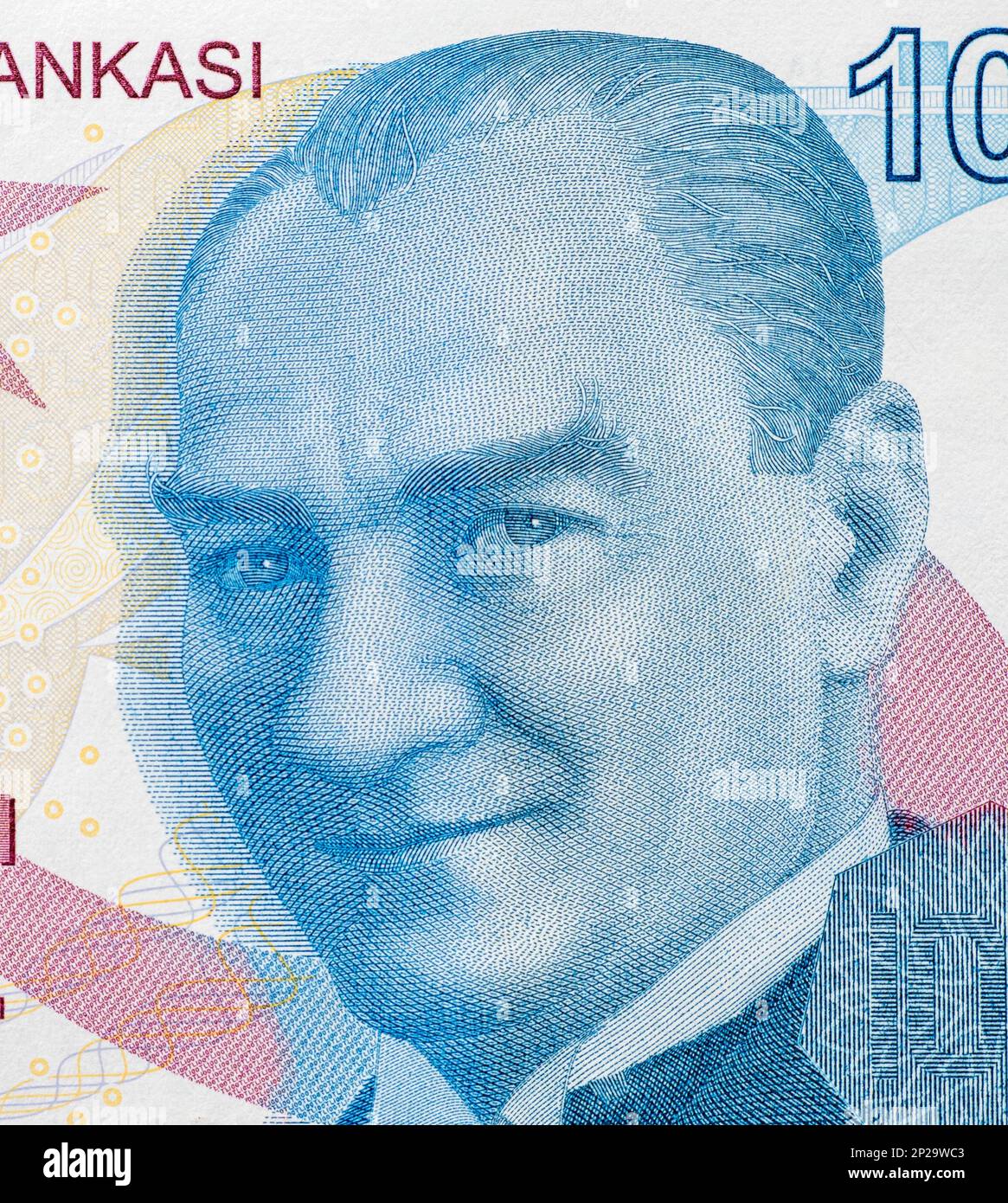 Close-up of 100 Turkish  lira banknote with portrait of Mustafa Kemal Ataturk Stock Photo