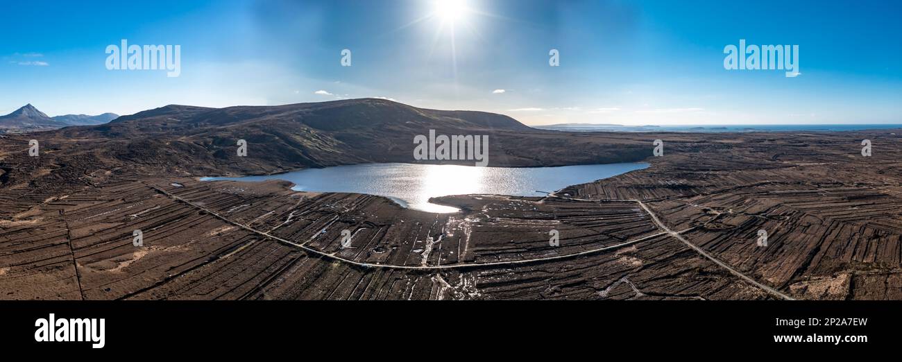 Aerial view of Lough Lagha by Gortahork in County Donegal, Republic of Ireland - Used for drinking water supply. Stock Photo