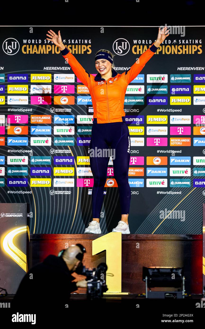 HERENVEEN Jutta Leerdam (NED) after the 1000 meters for women at the