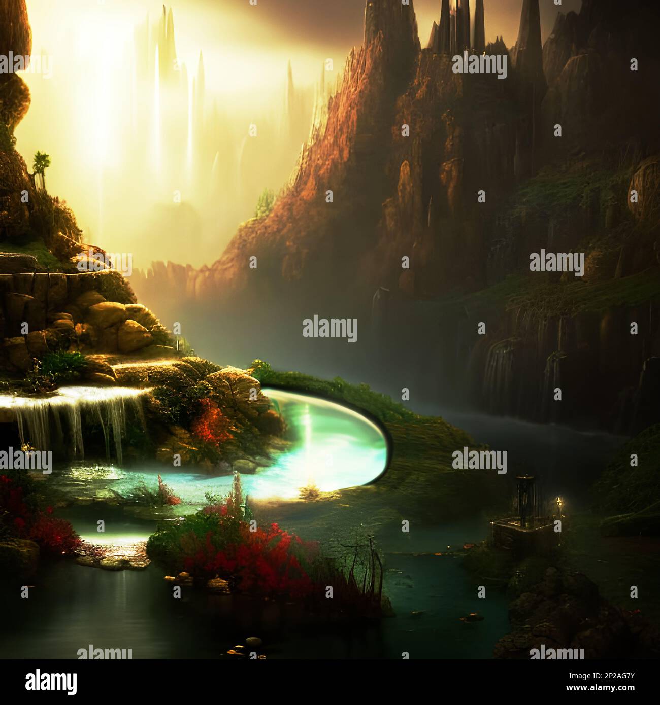 The Fountain of Youth depiction.Edited AI generated image Stock Photo