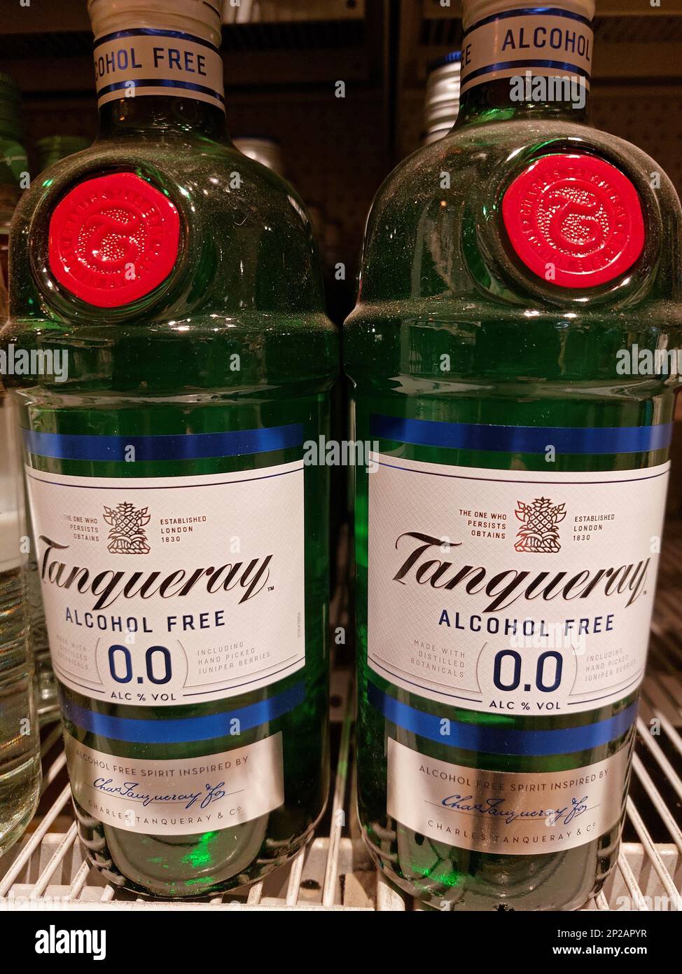 Tanqueray alcohol free gin bottles in a supermarket Stock Photo Alamy