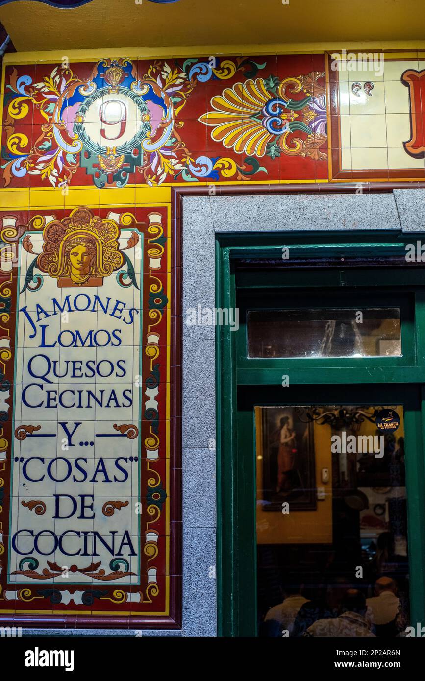 Bars, restaurants and traditional shops in Madrid, Spain Stock Photo