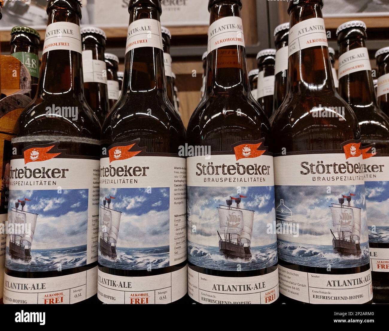 alcohol free Atlantic Ale beer bottles by Stoertebeker in a supermarket Stock Photo