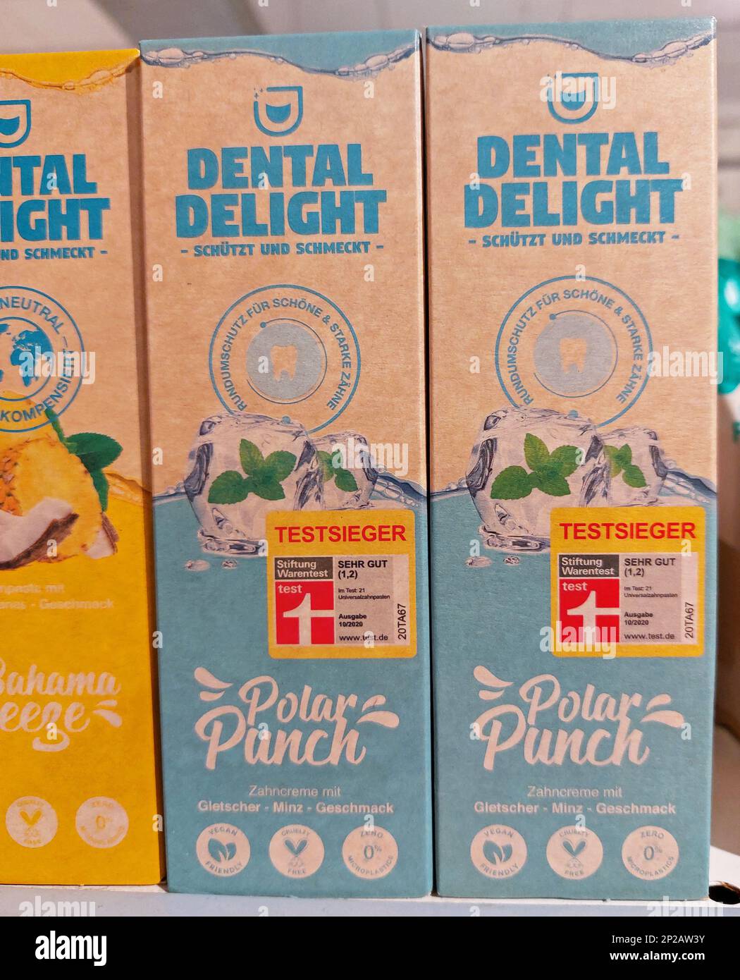 Dental Delight toothpaste packages in a supermarket Stock Photo Alamy