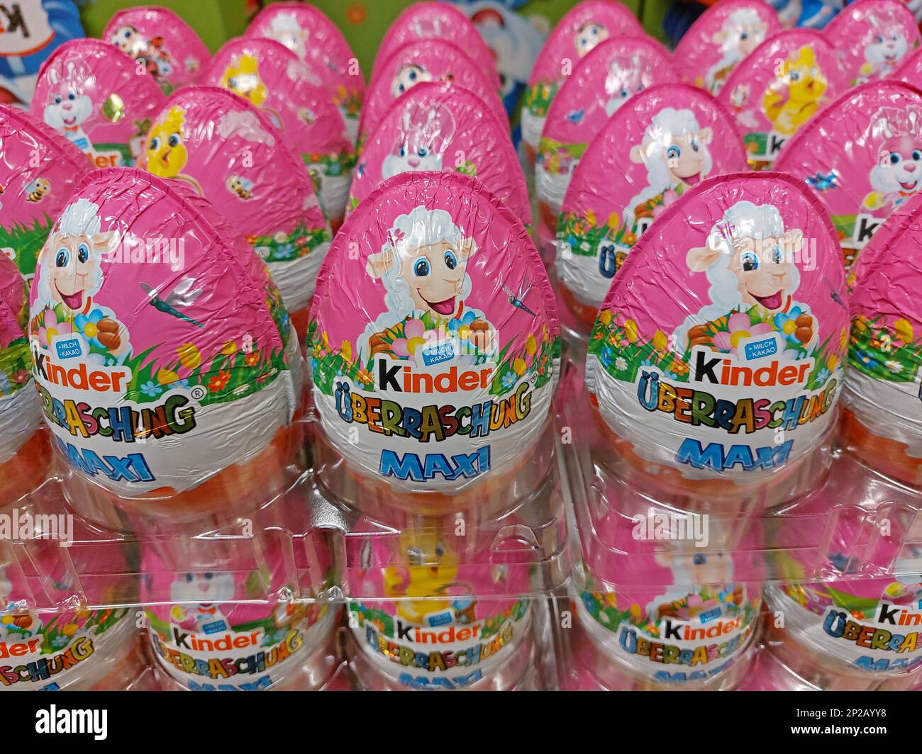 chocolate easter eggs by Kinder in a supermarket Stock Photo Alamy