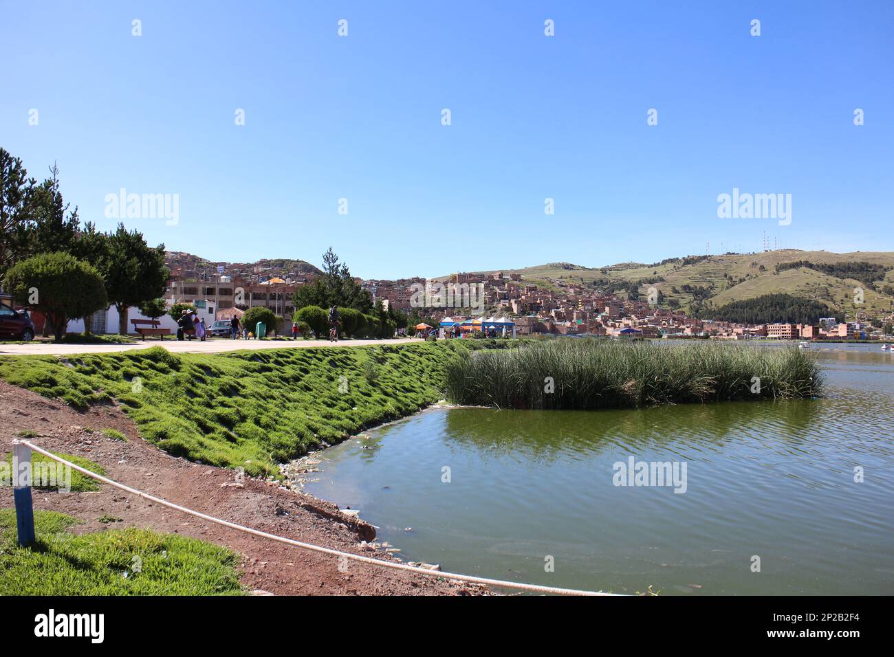 Lake side of Titicaca in Puno, Peru Stock Photo