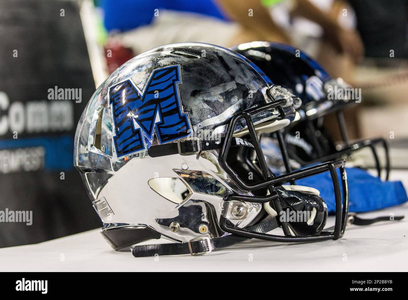 Octoberr 2, 2015: Memphis Tigers football helmet from the game between USF  & Memphis at Raymond James Stadium in Tampa, FL Credit Image: Del Mecum CSM  (Cal Sport Media via AP Images