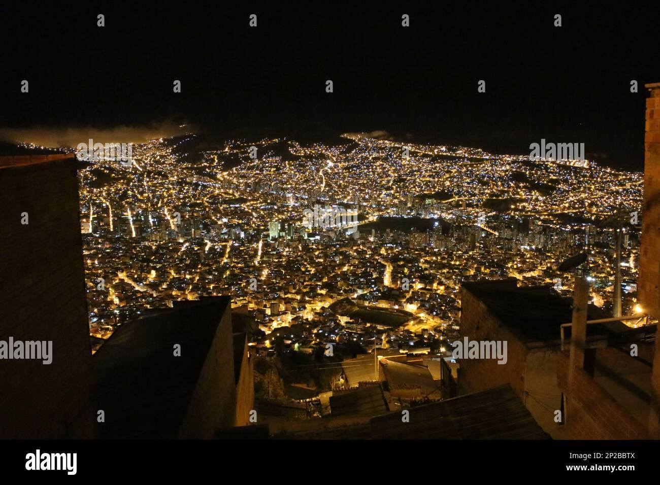 Panoramic night view of La Paz city in Bolivia Stock Photo - Alamy