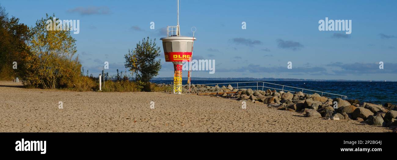Tower of the DLRG water resort and safety buoy at the beach Stock Photo