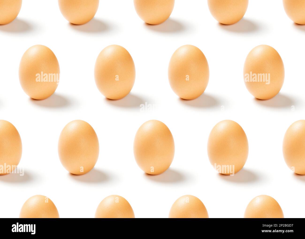 Pattern of chicken eggs isolated on white background Stock Photo