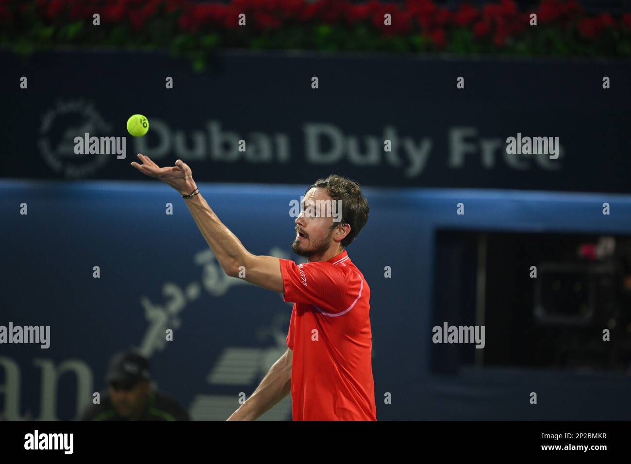 DUBAI, UAE, 4th March 2023. Action from the men's singles final of the Dubai  Duty Free Tennis Open Championships. 3rd seed Daniil Medvedev defeated  defending champion Andrey Rublev 6-2, 6-2 Credit: Feroz