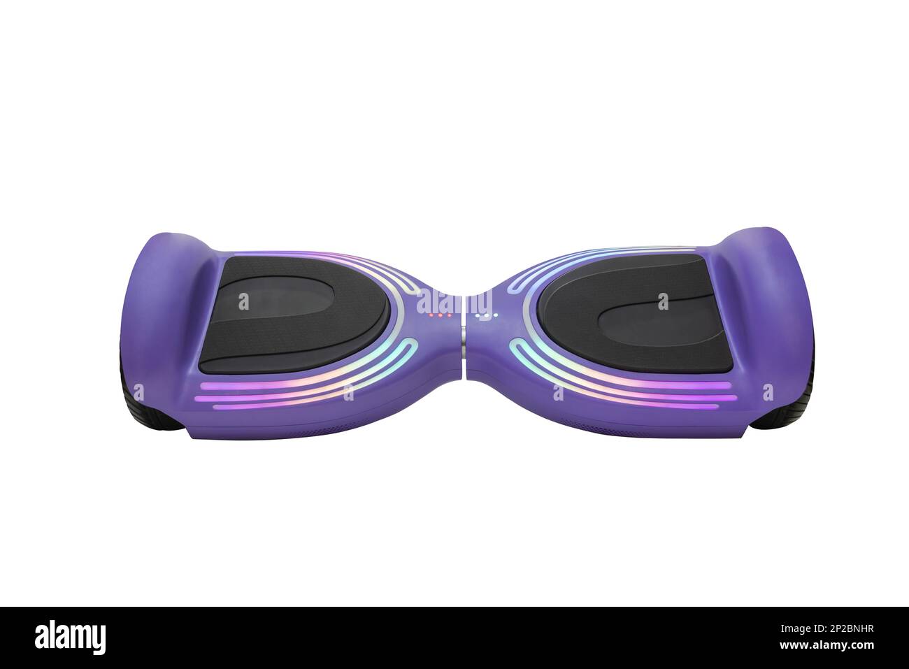 Hoverboard isolated  color light strips purple on white background nobody frontal view Stock Photo