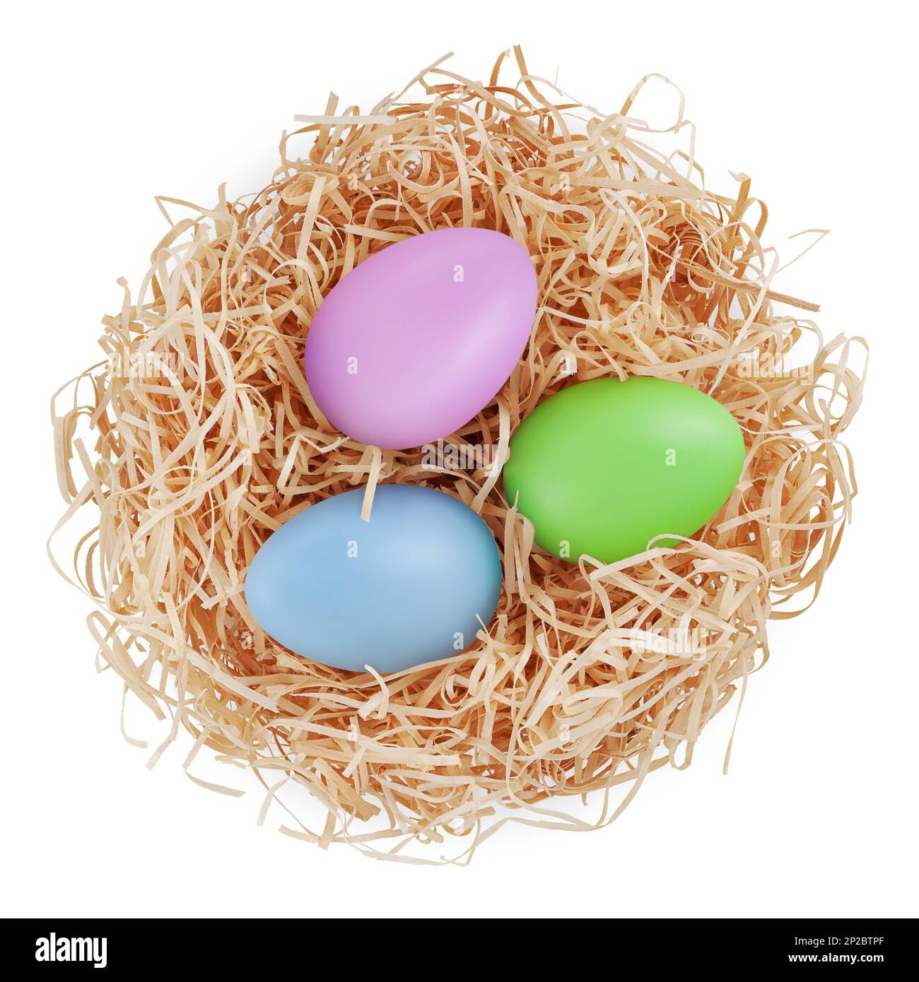 Straw Easter basket filled with eggs of different colors and patterns  against a white background Stock Photo - Alamy