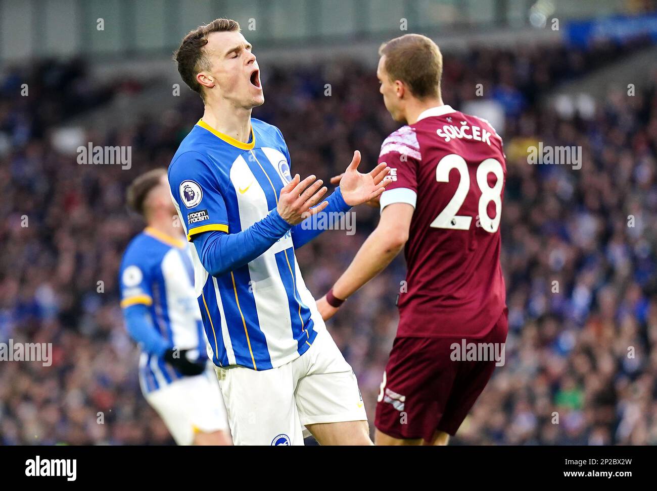 Brighton and Hove Albion's Solly March rues a missed chance during the Premier League match at the American Express Community Stadium, Brighton. Picture date: Saturday March 4, 2023. Stock Photo