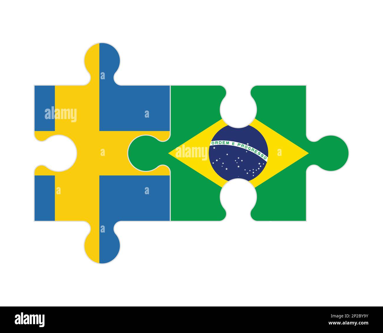 Connected puzzle of flags of Sweden and Brazil, vector Stock Vector