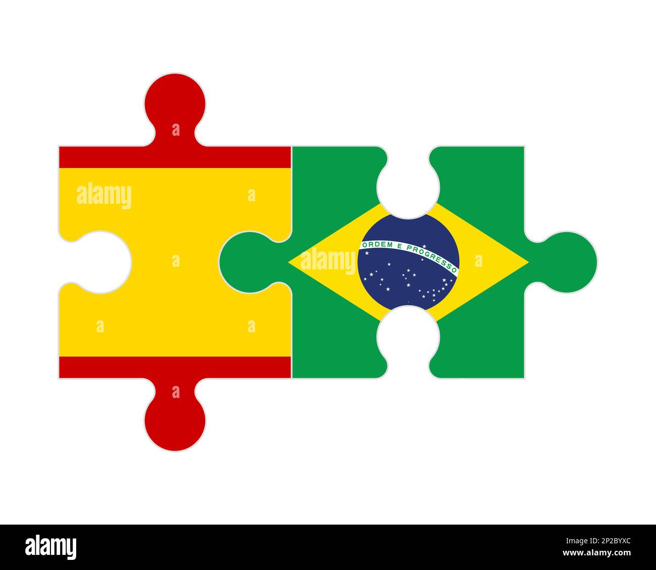 Connected puzzle of flags of Spain and Brazil, vector Stock Vector