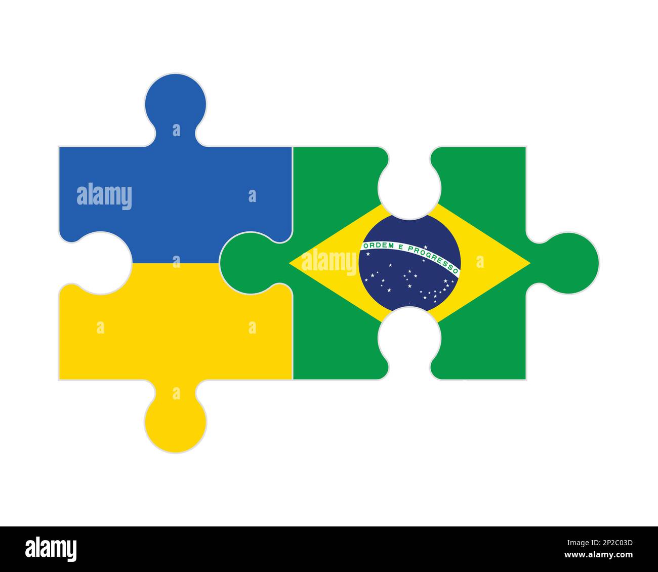 Connected puzzle of flags of Ukraine and Brazil, vector Stock Vector