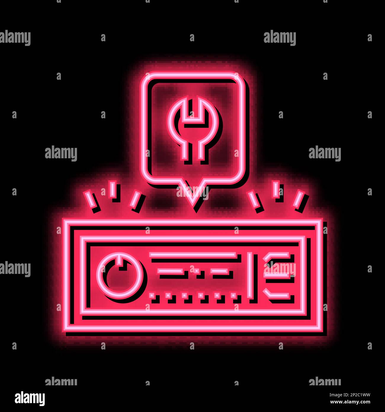 car audio system repair neon glow icon illustration Stock Vector Image