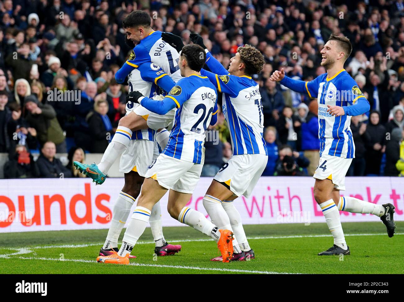 Brighton and Hove Albion's Danny Welbeck (left) celebrates scoring