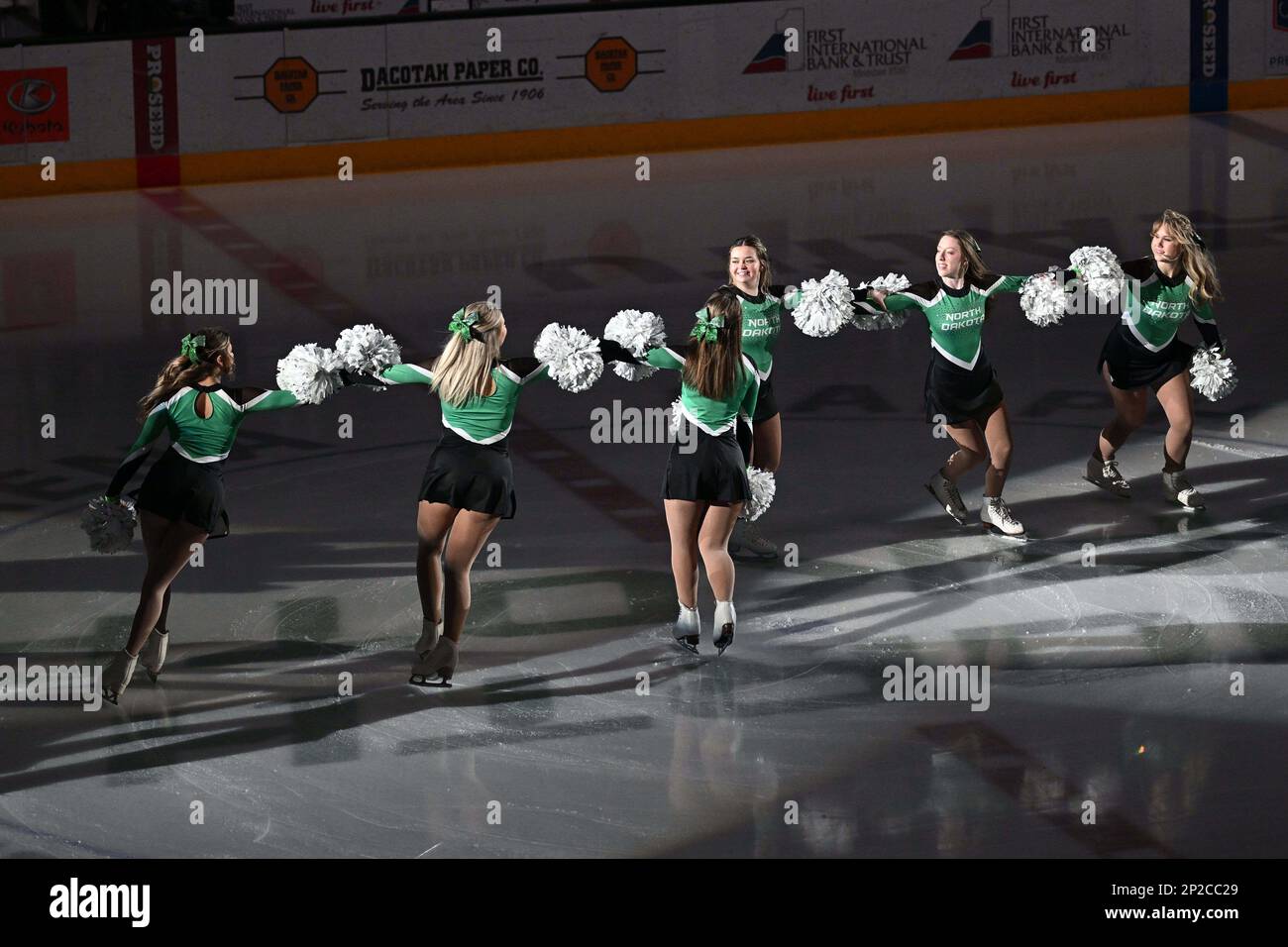 North Dakota Cheer Team Perform Prior To A NCAA Men's Hockey Game ...