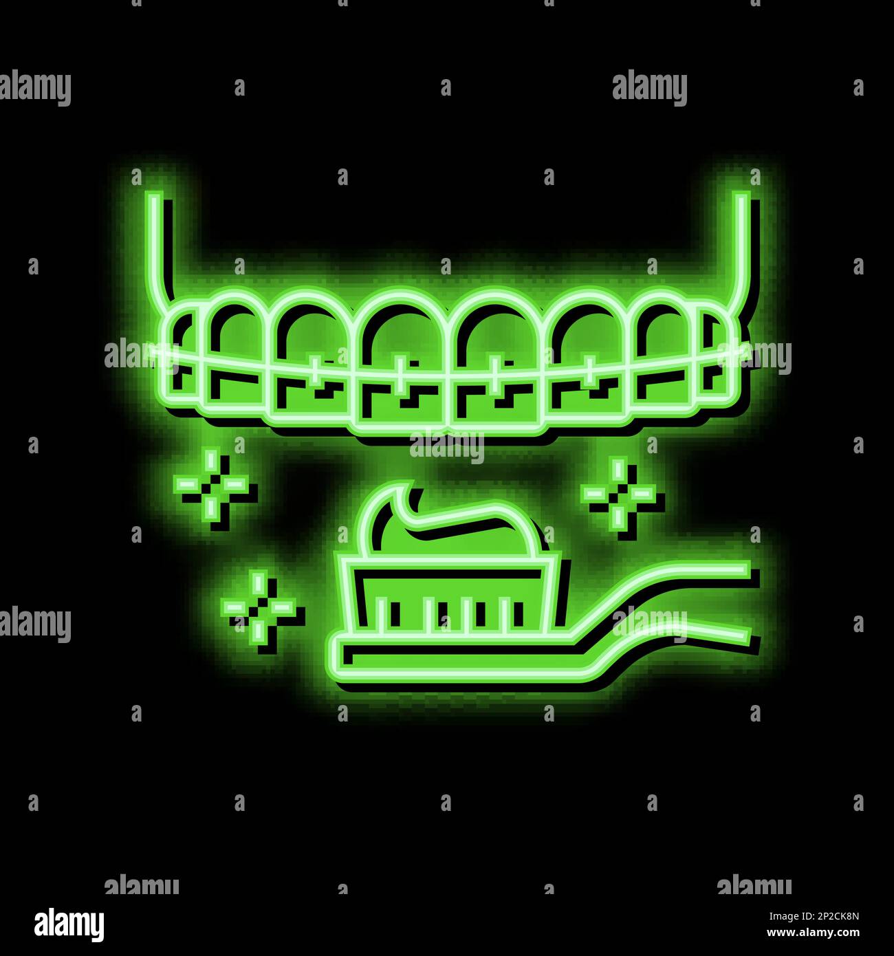 care and cleaning tooth braces neon glow icon illustration Stock Vector ...