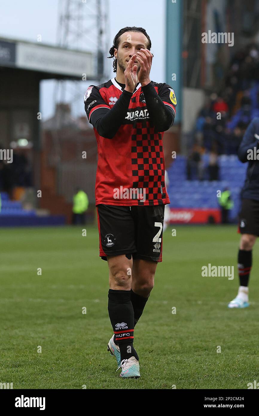 Hartlepools Jamie Sterry thanks the fans during the Sky Bet League 2 match between Tranmere Rovers and Hartlepool United at Prenton Park, Birkenhead on Saturday 4th March 2023. (Photo: Chris Donnelly | MI News) Credit: MI News & Sport /Alamy Live News Stock Photo