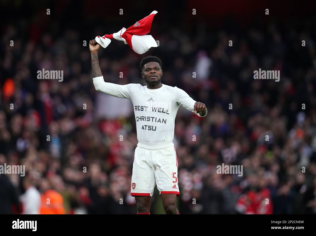 Arsenal s Thomas Partey sporting a Rest Well Christian Atsu t