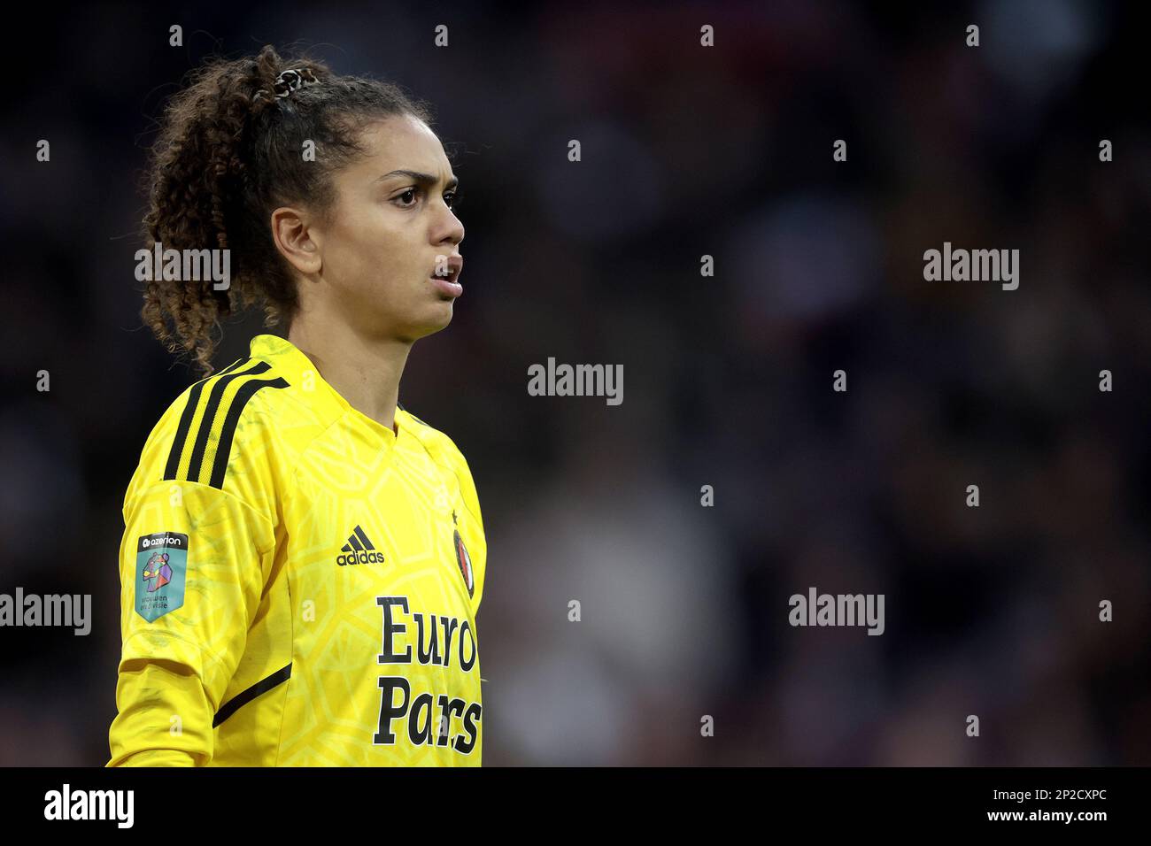 AMSTERDAM - Feyenoord V1 goalkeeper Jacintha Weimar during the Dutch Eredivisie women's match between Ajax and Feyenoord at the Johan Cruijff ArenA on March 4, 2023 in Amsterdam, Netherlands. ANP JEROEN PUTMANS Stock Photo