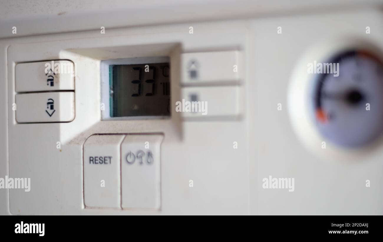Gas pressure meter on the panel of the heating gas boiler. Symbolic