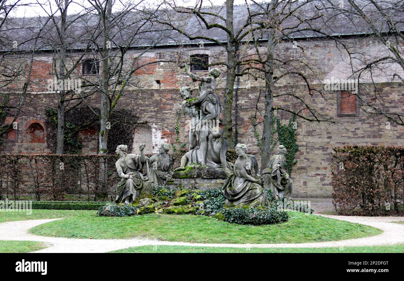The Abduction of Proserpina, sculptural group in the Court Gardens of the Residenz, 18th-century baroque Prince-Bishops Palace, Wurzburg, Germany Stock Photo
