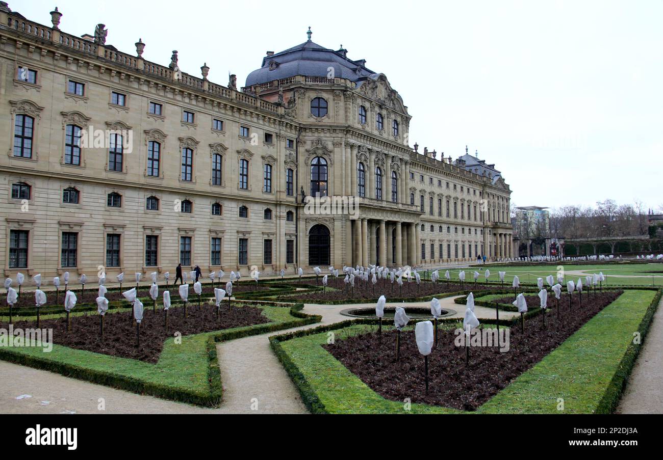 The Residenz, 18th-century baroque Prince-Bishops Palace, Court Gardens facade, Wurzburg, Germany Stock Photo