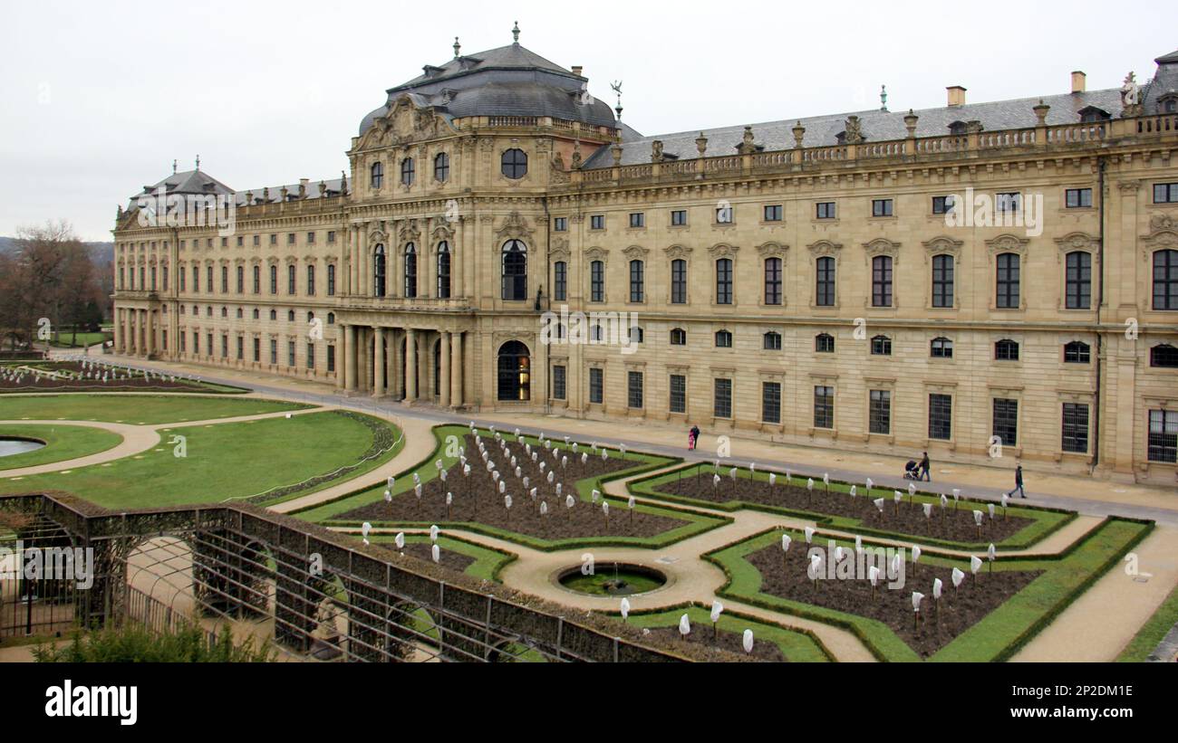 The Residenz, 18th-century baroque Prince-Bishops Palace, Court Gardens facade, Wurzburg, Germany Stock Photo