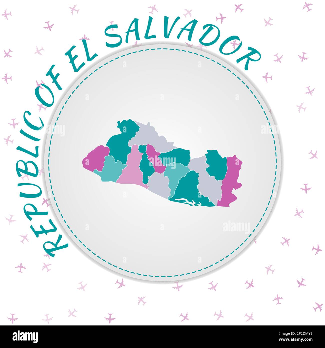 Republic of El Salvador map design. Map of the country with regions in ...