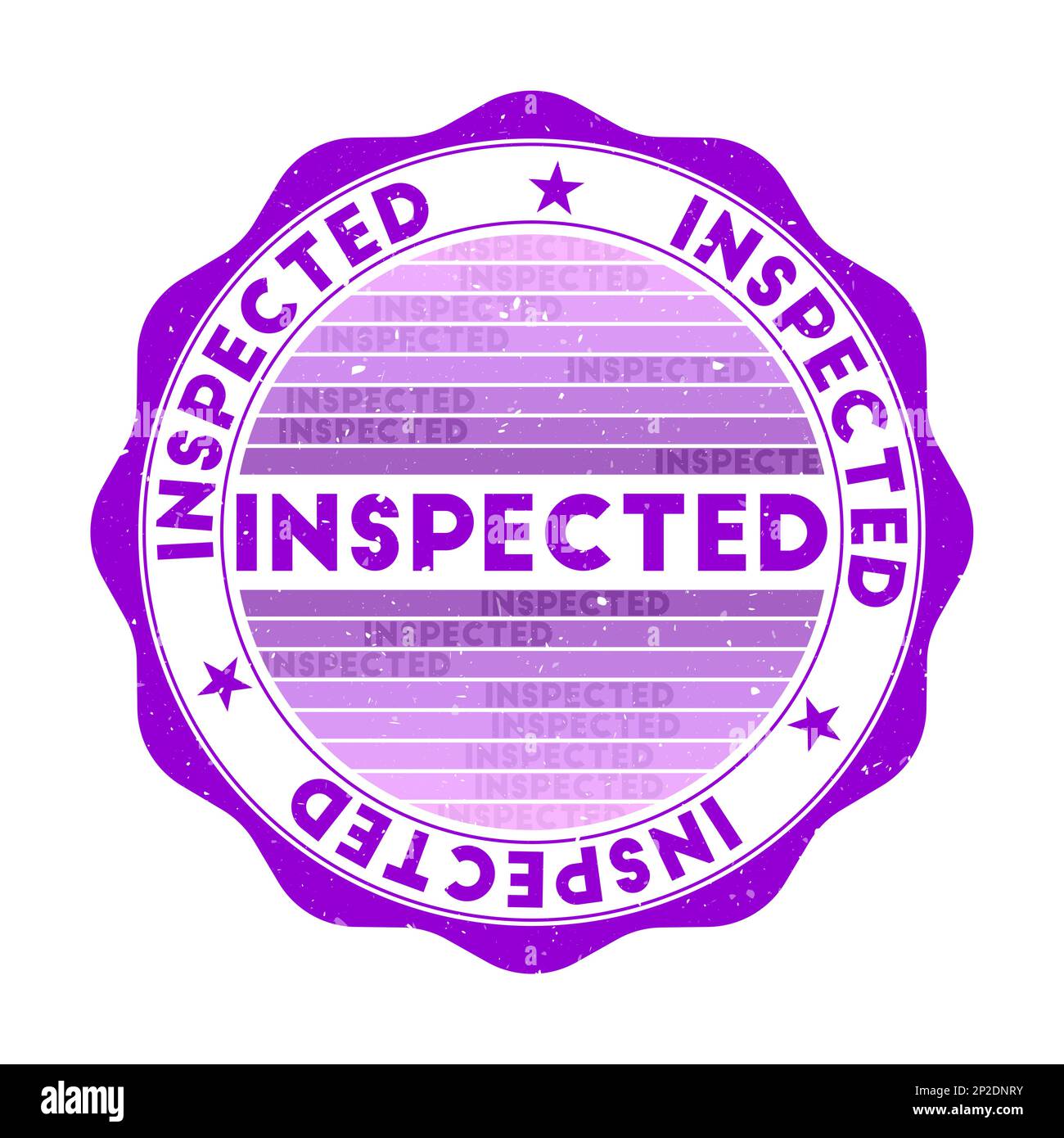 Inspected badge. Grunge word round stamp with texture in Nebula color theme. Vintage style geometric inspected seal with gradient stripes. Elegant vec Stock Vector