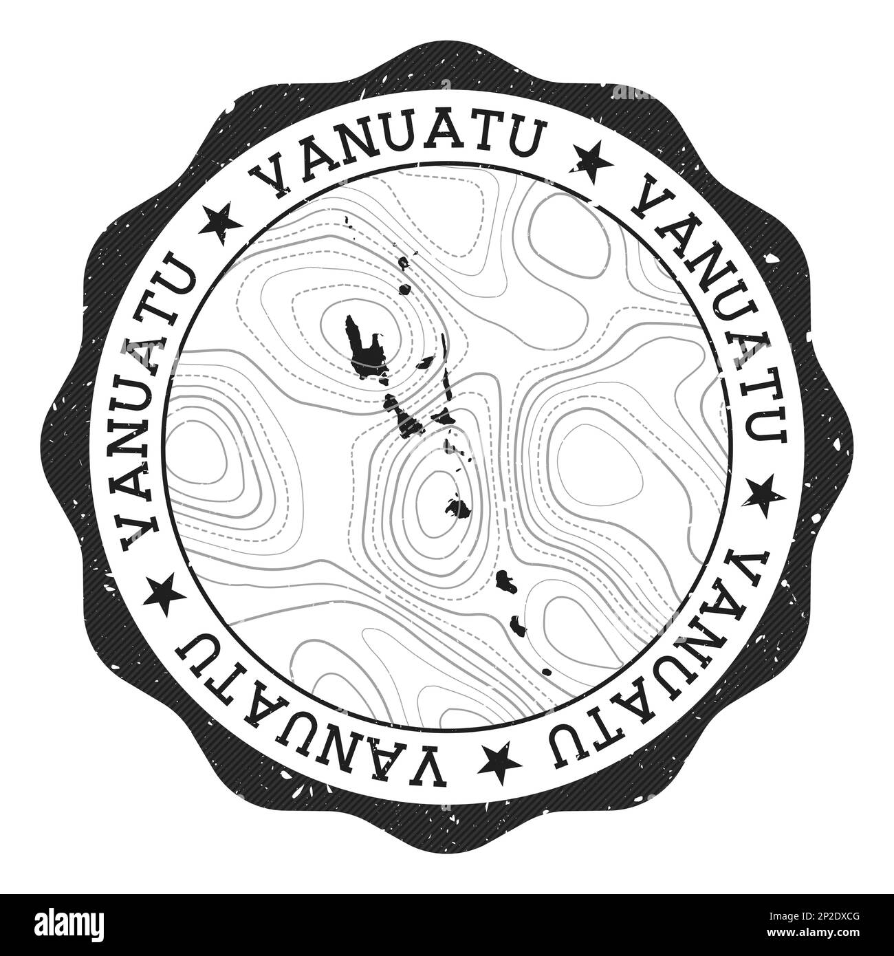 Vanuatu outdoor stamp. Round sticker with map of country with