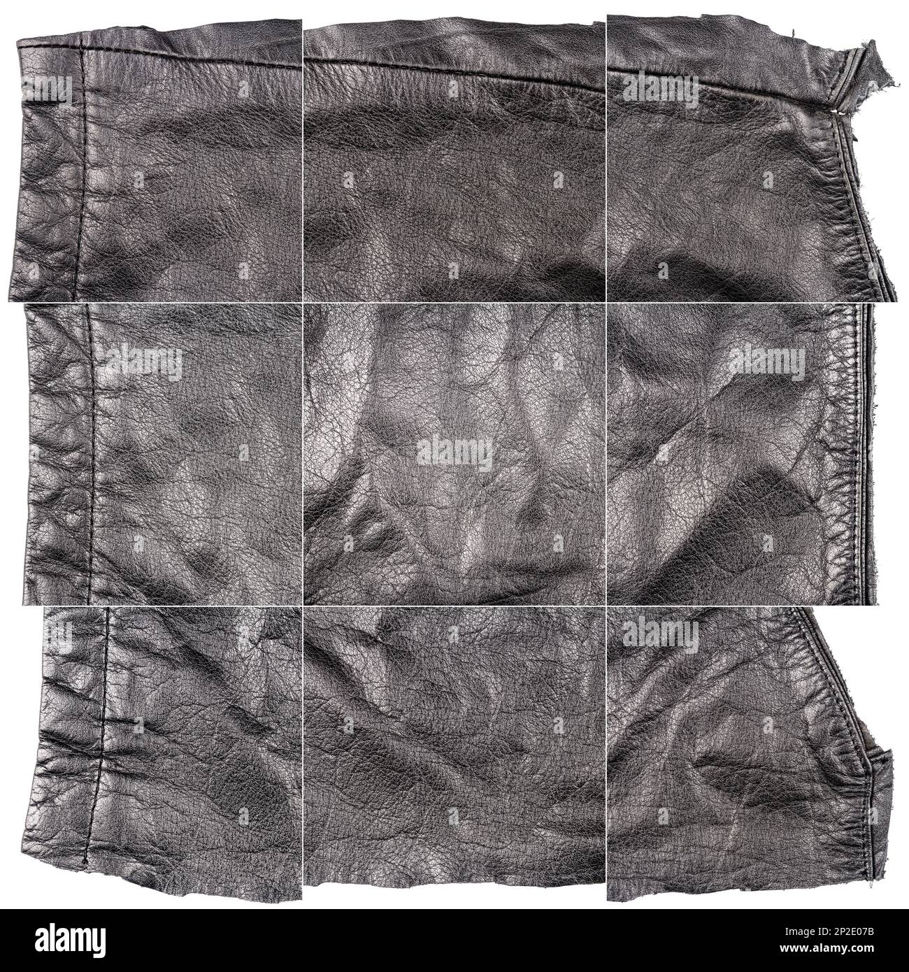 Collection of black leather textures isolated on white background