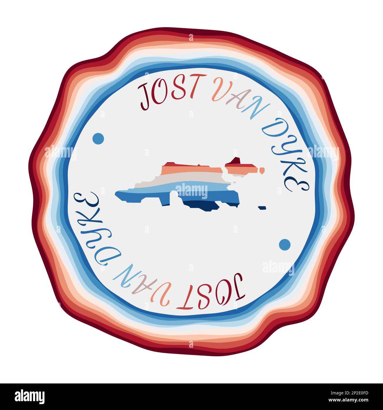 Jost Van Dyke badge. Map of the island with beautiful geometric waves
