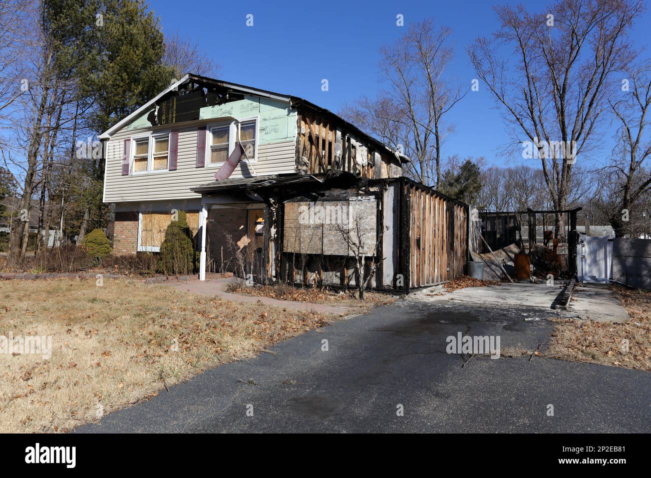 Fire damaged house Long Island New York Stock Photo