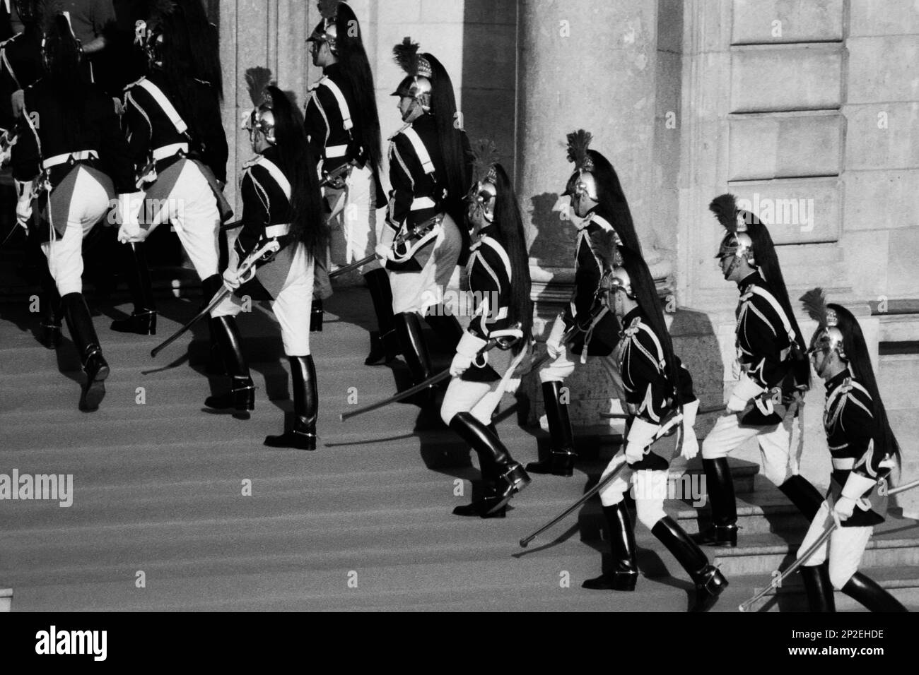 Archives 90ies: G7 summit, Preparing the arrival of the Heads of States, French Republican guard, Lyon, France, 1996 Stock Photo