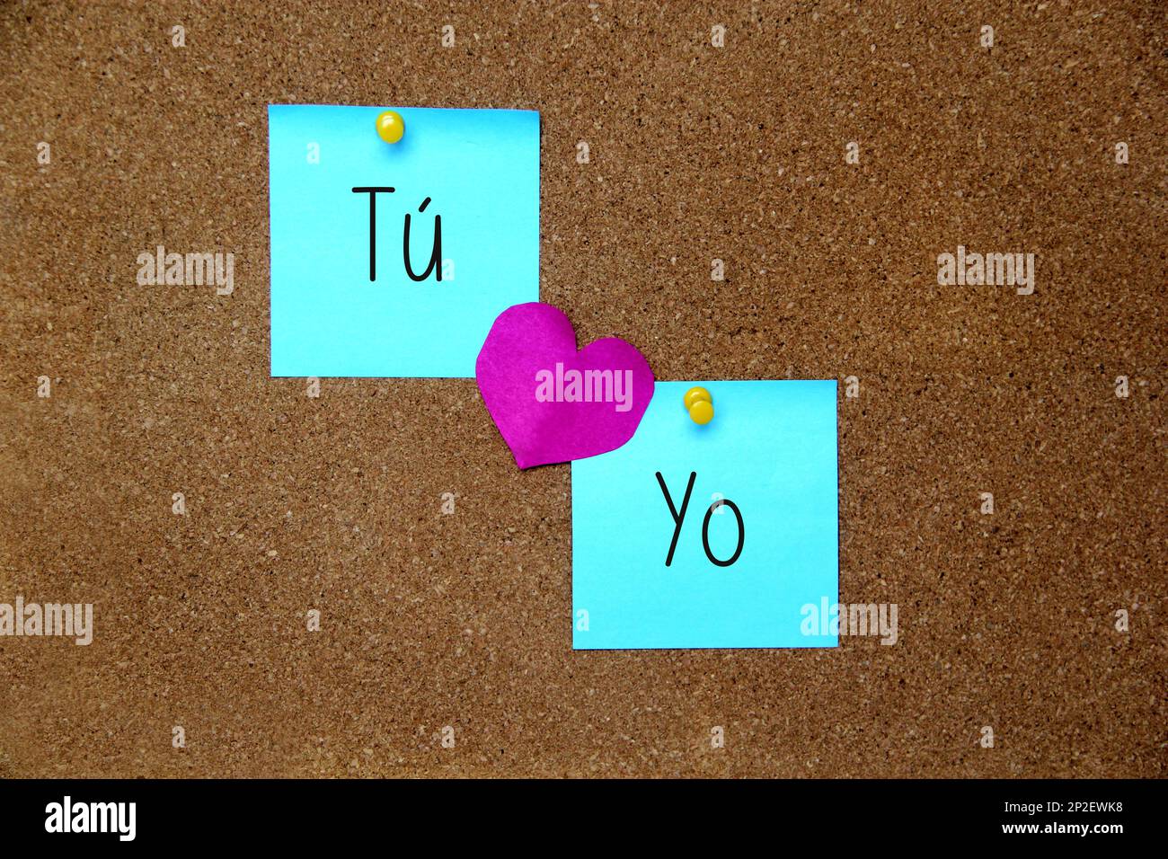 Multicolored notes with important message, motivation and reminders on cork board in Spanish