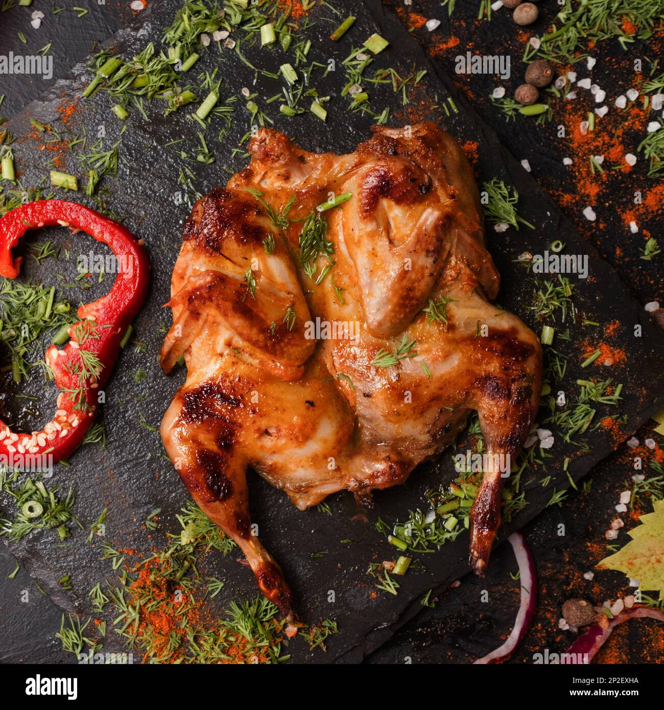 roasted tobacco chicken restaurant recipe Stock Photo