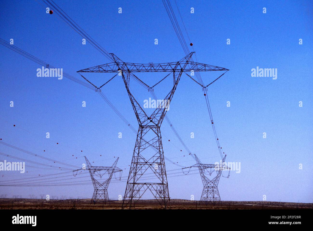 Dubai UAE Pylons From New Electricity Generating Plant Stock Photo