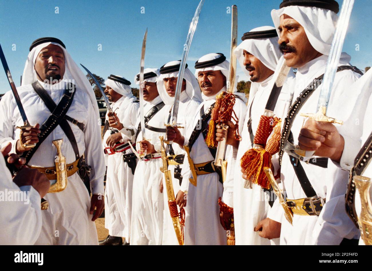 Saudi Arabia National Guards Performing the Saudi Ardah Folkloric Dance Using Swords A UNESCO Intangible Cultural Heritage Stock Photo