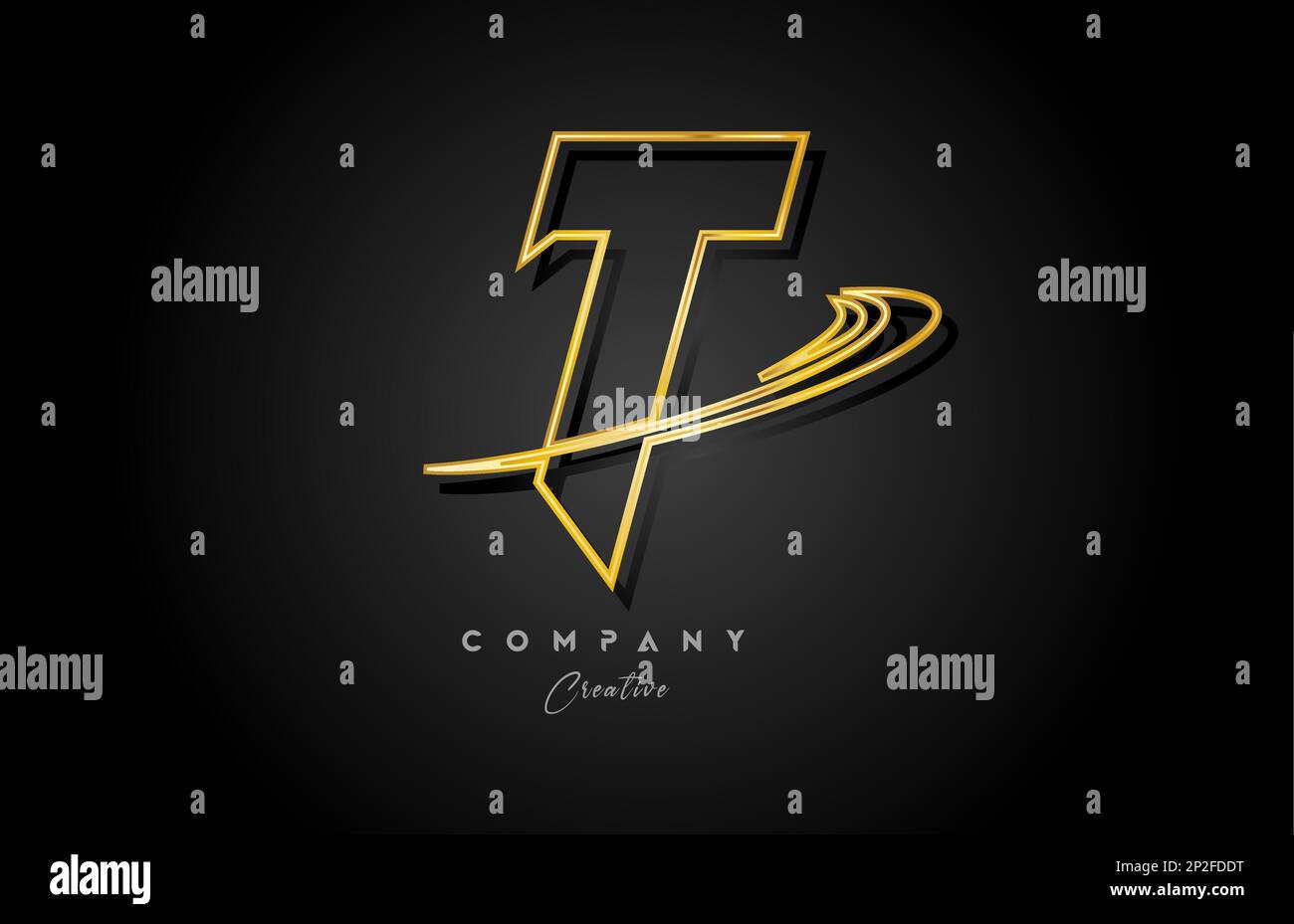 gold T alphabet letter logo icon design with golden swoosh. Creative ...